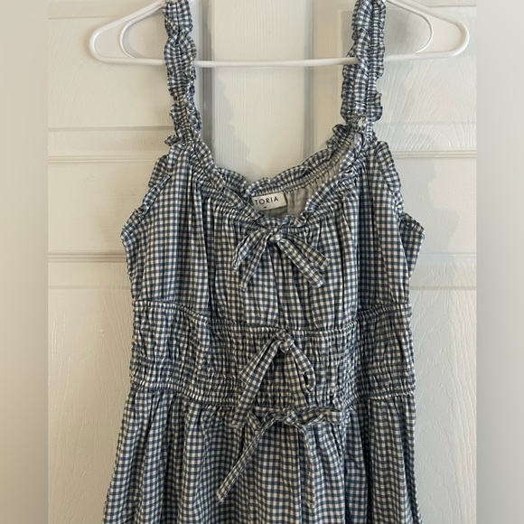Landry Kate / Storia Kimber Blue Gingham Sleeveless Bow Ties Midi Dress Medium - Picture 4 of 11